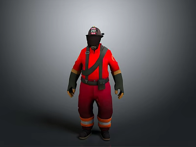 Firefighter Uniform With Red Jacket Harness Pants Orange Stripes Black Helmet Mask Gloves Boots 3d model