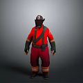 Firefighter Uniform With Red Jacket Harness Pants Orange Stripes Black Helmet Mask Gloves Boots