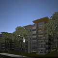 Modern Multi Story Single Family House With Surrounding Trees And Green Lawn