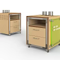 Wooden Storage Cabinet With Drawers Open Shelf Metal Frame And Wheels