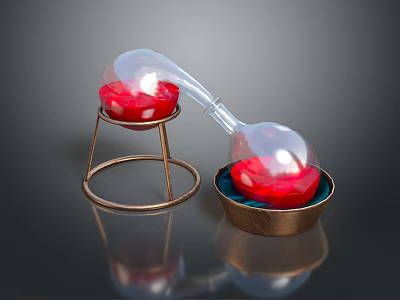 Transparent Laboratory Glassware With Red Liquid On Metal Stand And Tray 3d model