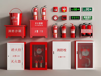 Essential Fire Safety Equipment Collection With Extinguishers Hydrants Buckets Cabinets And Signs 3d model