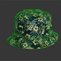 Stylish Blue Floral Pattern Bucket Hat with Decorative Logo and Colorful Design