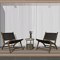 Minimalist Interior With Two Wicker Chairs Small Wooden Table And Window Blinds