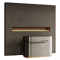 Modern Reception Desk With Metallic Surface Background Wall Lighting Strip And Table Lamp 3d model