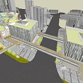 Modern High Rise Office Building In Urban Area With River And Transportation Links