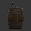 Vintage Wooden Barrel Decorative Ornament Set With Gun Knife And Plaid Cloth