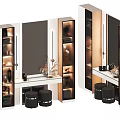 Modern Dressing Table With Large Mirror Storage Cabinets Decorative Items And Black Stools
