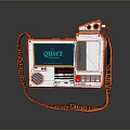 Orange And White Portable Audio Device With QUIET Screen Branded Strap Buttons And Speaker
