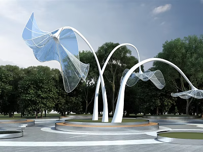 Modern Pergola Design With White Curved Structure And Transparent Canopy 3d model