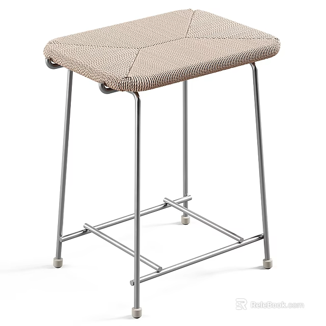 Modern Bar Stool With Beige Upholstered Seat And Sleek Silver Metal Frame 3d model 