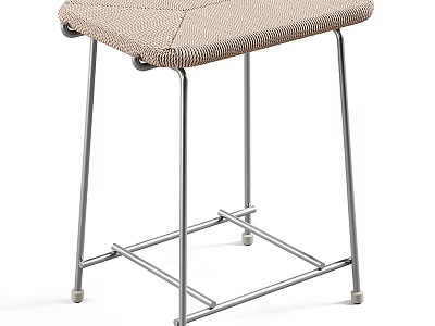Modern Bar Stool With Beige Upholstered Seat And Sleek Silver Metal Frame 3d model