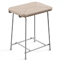 Modern Bar Stool With Beige Upholstered Seat And Sleek Silver Metal Frame