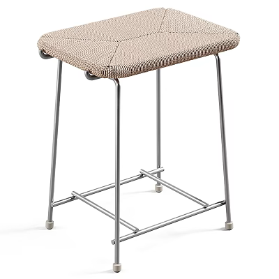 Modern Bar Stool With Beige Upholstered Seat And Sleek Silver Metal Frame 3d model