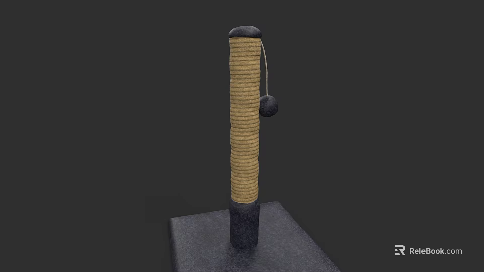 Cat Scratching Post With Rope Wrapped Surface Black Base And Hanging Ball 3d model