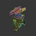 Futuristic Multi Barrel Turret Weapon With Red Blue Mechanical Structure And Stand Base 3d model