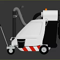White Commercial Floor Scrubber Machine With Black Parts Red Stripe And Movable Wheels