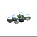 Spherical Panoramic Scenery Showcasing City Skyline Green Fields And Urban Views