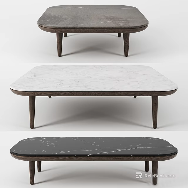 Modern Coffee Table With Marble Top And Wooden Legs In White Black Design 3d model 