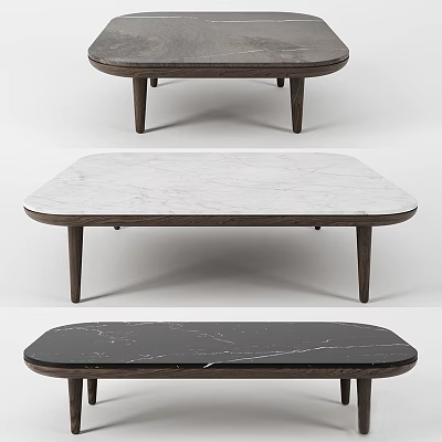 Modern Coffee Table With Marble Top And Wooden Legs In White Black Design 3d model