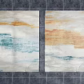 Modern Abstract Square Rugs With Orange Blue White Brushstroke Patterns 3d model