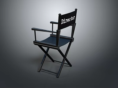 Black Director Folding Chair With Wooden Frame And Canvas Seat For Studio Use 3d model