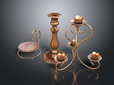 Decorative Metal Candle Holders With Ornate Designs And Multiple Candle Seats 3d model
