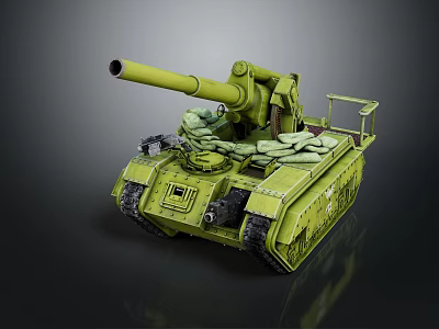 Realistic Green Military Tank Model With Long Barrel Cannon And Heavy Tracks 3d model