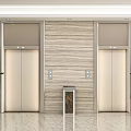 Elevator Hallway With Wooden Marble Walls Elevator Doors Green Plants And Marble Floor