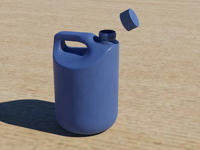 Blue Plastic Condiment Bottle with Open Lid Standing on Sandy Surface 3d model