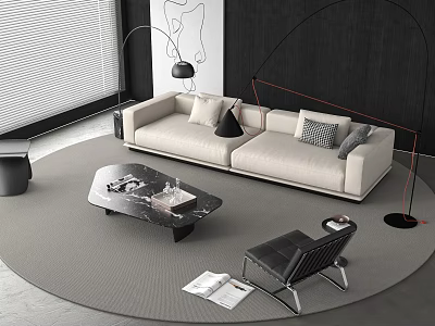 Modern Minimalist Sofa Combination Sofa Coffee Table Module Iron Leisure Chair 3d model