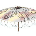 Elegant Artistic Umbrella With Oriental Calligraphy Patterns And Beaded Tassels Design