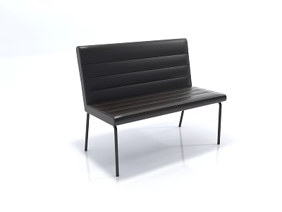 Modern Black Leather Two Seater Sofa with Striped Design and Metal Legs 3d model