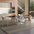 Modern Restaurant Interior Design with Open Kitchen and Dining Table Chairs