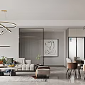 Modern Living Dining Room Interior With Sofa Coffee Table And Pendant Lights 3d model
