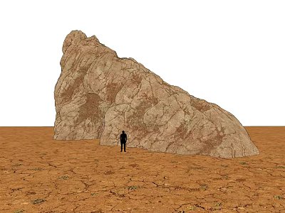 Giant Natural Stone and Wood Structure in Arid Landscape With Human Figure 3d model