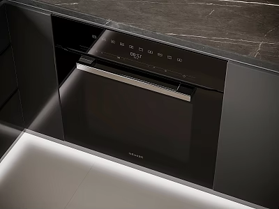 Modern Kitchen Interior with Built in Appliance Black Panel and Sleek Cabinets 3d model
