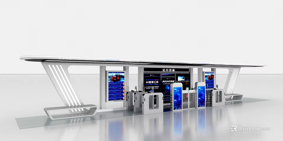 Modern Road Infrastructure With Intelligent Toll Gates And Electronic Information Displays 3d model 