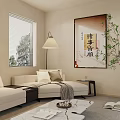Modern Living Dining Room Interior With White Sofa Green Accent Chair And Decorative Artwork