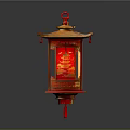Traditional Chinese Red Lantern With Golden Decorations And Hanging Tassels