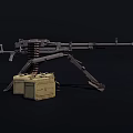 Military Heavy Machine Gun With Tripod Mount And Ammunition Cases