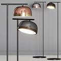 Stylish Modern Floor Lamp With Black Metal Stand And Copper Dome Shade Design