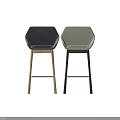 Modern Stylish Bar Stools With Gray Beige Upholstery Wooden Legs And Metal Footrest