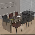 Modern Dining Table With Glass Top And Black Red Gray Chairs In Bright Dining Room
