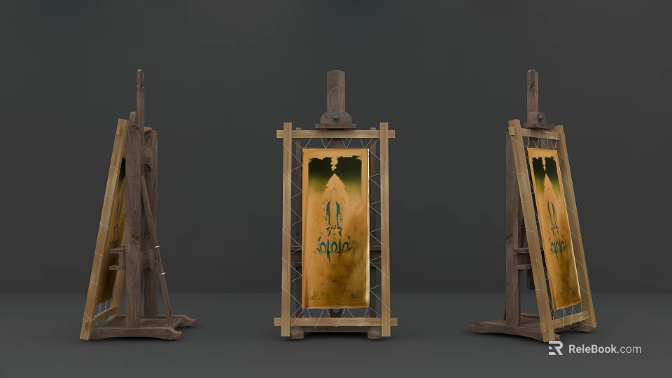 Three Piece Wooden Easel Decorative Artwork Display Set For Home Decor 3d model