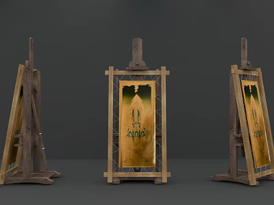 Three Piece Wooden Easel Decorative Artwork Display Set For Home Decor 3d model