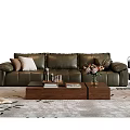 French Middle-style Sofa Coffee Table Combination Leather Sofa Three-seat Sofa Single-person Sofa Casual Chair Side Table Floor Lamp Vase Decoration 3d model