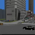Modern Commercial Street With Tall Illuminated Buildings Pedestrians Cars And Autumn Trees