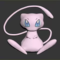 Pink Sitting Pokémon Character With Long Tail Blue Eyes Shiny Surface On Reflective Background 3d model