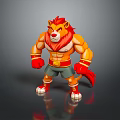 Cartoon Muscular Lion Character with Red Mane Gloves Yellow Belt and Dark Shorts